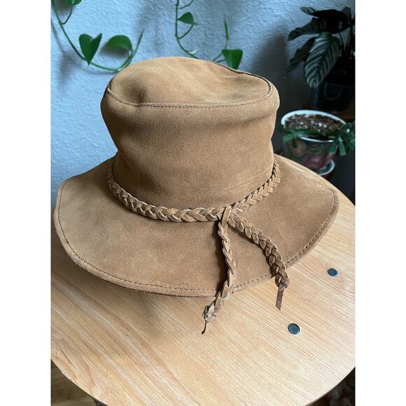 Minnetonka Brown Leather Fold Up Hat - Picture 2 of 7